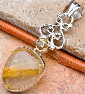 SALE ** Sterling silver pendant - RUTILATED QUARTZ & CITRINE - Dreams Collection