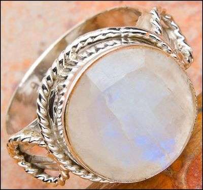 SALE ** Sterling silver ring - RAINBOW MOONSTONE - Dreams Collection (size 8.25 / Q to Q half)
