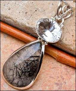 Sterling silver pendant - TOURMALINATED QUARTZ & QUARTZ - Dreams Collection