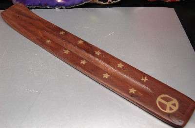 Wooden Incense Ash Catcher with brass design - Peace