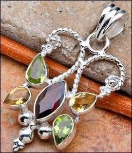 Sterling silver pendant - PERIDOT, GARNET & CITRINE - Dreams Collection