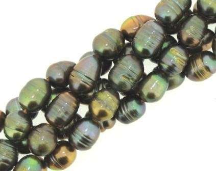 FRESHWATER PEARLS 6mm rice - GREEN IRIS