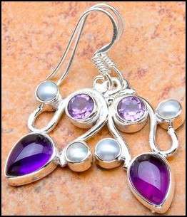 Sterling silver earrings - AMETHYST & PEARL - Dreams Collection