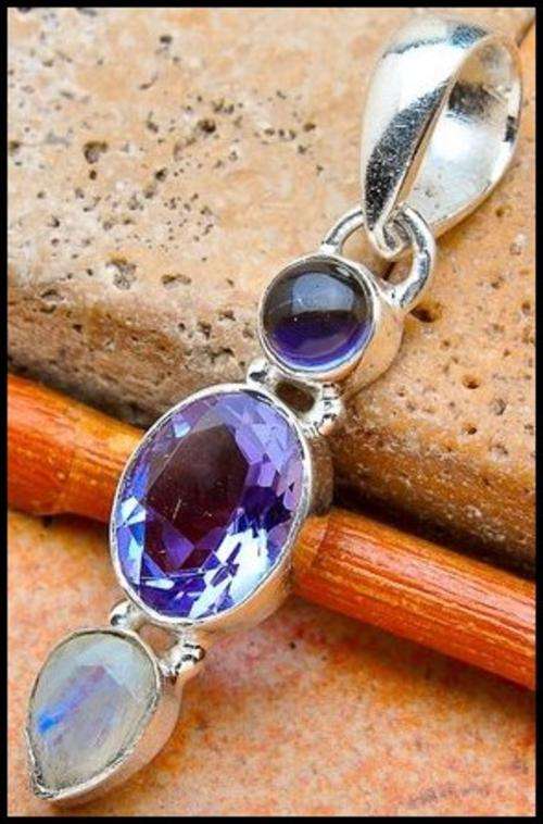 Sterling silver pendant - ALEXANDRITE, IOLITE & RAINBOW MOONSTONE - Dreams Collection