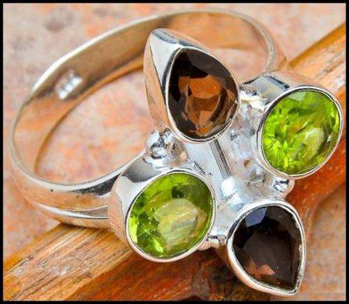 Sterling silver ring - PERIDOT & SMOKY QUARTZ - Dreams Collection (size 8.5 / Q half)