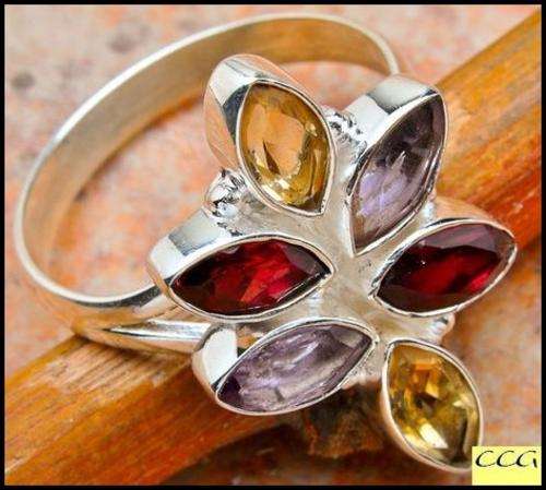 Sterling silver ring - AMETHYST, CITRINE & GARNET - Dreams Collection (size 9.5 / S half)