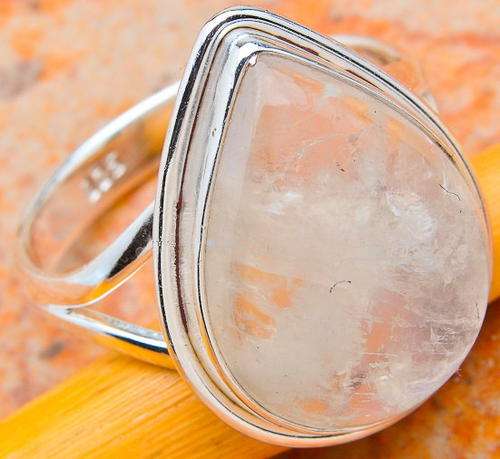 Sterling silver ring - BLUE RAINBOW MOONSTONE - Dreams Collection (size 11 / V half)