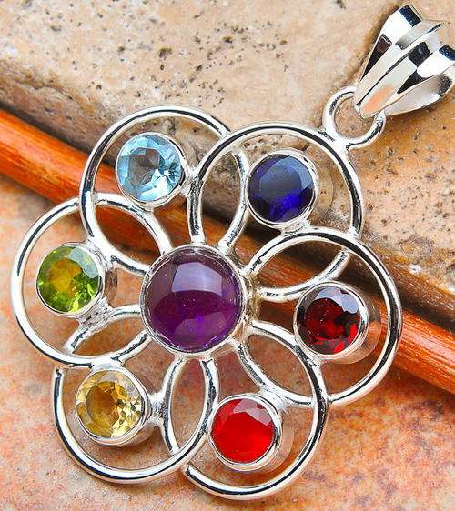 Sterling silver pendant - CHAKRA MIXED GEMSTONES - Dreams Collection