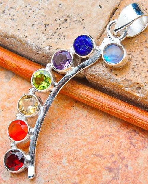 Sterling silver pendant - CHAKRA MIXED GEMSTONES - Dreams Collection