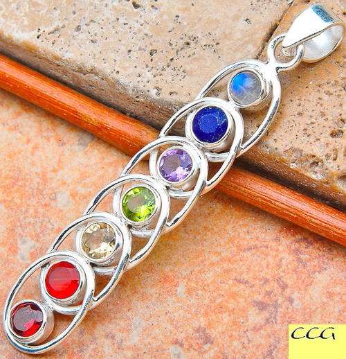 Sterling silver pendant - CHAKRA MIXED GEMSTONES - Dreams Collection