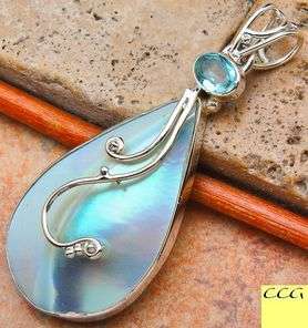 Sterling silver pendant - OCEAN SEA SHELL & BLUE TOPAZ - Dreams Collection