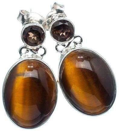 Sterling silver earrings - TIGER EYE & SMOKY QUARTZ - Dreams Collection