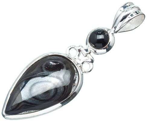Sterling silver pendant - PSILOMELANE & ONYX - Dreams Collection