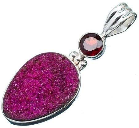 Sterling silver pendant - COBALTIAN CALCITE & GARNET - Dreams Collection