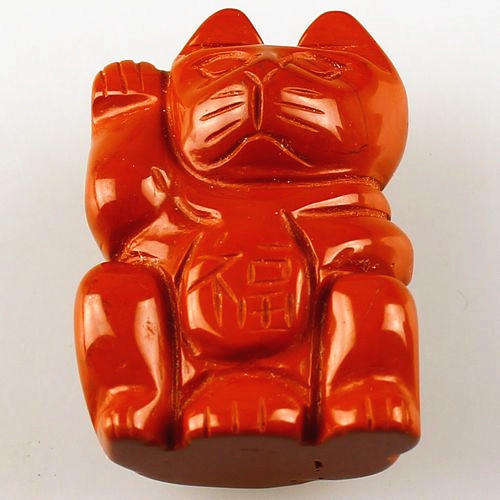 RED JASPER Lucky Fortune Cat carving