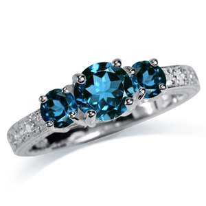 Sterling Silver ring - Natural LONDON BLUE TOPAZ & WHITE TOPAZ (size 7 / O)