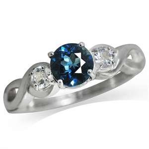 Sterling Silver ring - Natural LONDON BLUE TOPAZ & WHITE TOPAZ (size 7 / O)