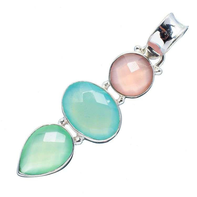 Sterling silver pendant - ROSE QUARTZ, CHALCEDONY & PREHNITE - Dreams Collection