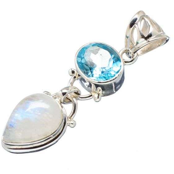 Sterling silver pendant - RAINBOW MOONSTONE & BLUE TOPAZ - Dreams Collection