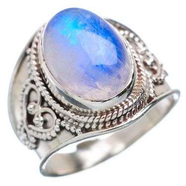 Sterling silver ring - BLUE RAINBOW MOONSTONE - Dreams Collection (size 7.75 / P to Q)