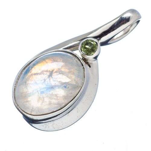 Sterling silver pendant - RAINBOW MOONSTONE & PERIDOT - Dreams Collection