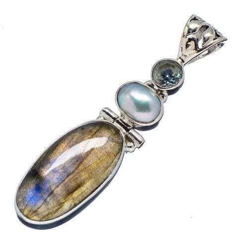 Sterling silver pendant - LABRADORITE, TOPAZ & PEARL - Dreams Collection