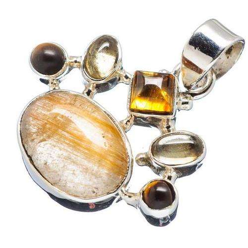 Sterling silver pendant - RUTILATED QUARTZ, CITRINE & TIGER EYE - Dreams Collection