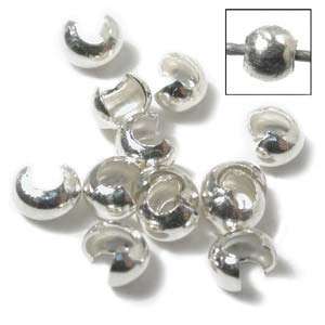 5mm x 3mm Silver Plated CRIMP COVER beads - sold per pack of 6