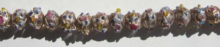 Indian Glass beads - Highly ornate hand-decorated round beads Clear base (sold individually)