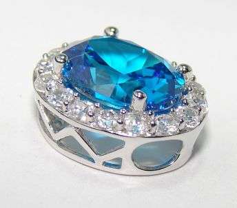 JULY SALE ** Natural SWISS BLUE TOPAZ & Created DIAMONDS (16) set in Sterling Silver