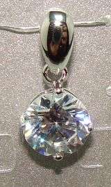 Sterling silver pendant - 9mm SIMULATED DIAMOND