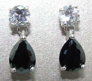 Simulated CLEAR & BLACK DIAMOND earrings in Sterling Silver