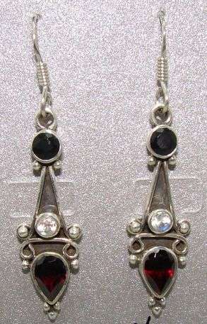 Sterling silver earrings - GARNET, TOURMALINE & MOONSTONE