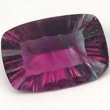 Incredible colour mix! 13.53 cts Natural BI-COLOUR FLUORITE concave cushion facet (China)