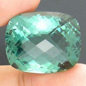 HUGE! 35.58 cts Natural PRASIOLITE / GREEN AMETHYST checkerboard cushion facet (Uruguay)
