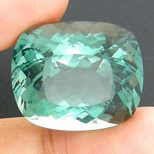 HUGE! 38.35 cts Natural PRASIOLITE / GREEN AMETHYST cushion facet (Uruguay)