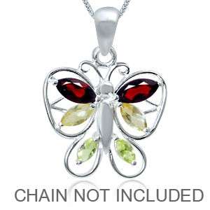 Sterling silver pendant - GARNET, CITRINE & PERIDOT