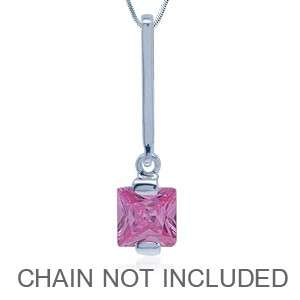 Square princess cut Pink Ice CZ set in Sterling Silver (pendant)