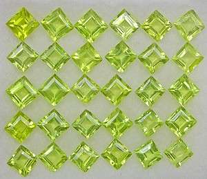 PERIDOT 3mm square princess facets (Burma) - 51 pieces available