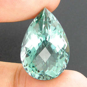 23.09 cts PRASIOLITE / GREEN AMETHYST checkerboard pear facet (Uruguay)