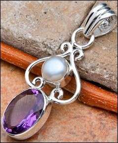 Sterling silver pendant - PEARL & AMETHYST - Dreams Collection