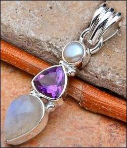 Sterling silver pendant - PEARL, AMETHYST & RAINBOW MOONSTONE - Dreams Collection