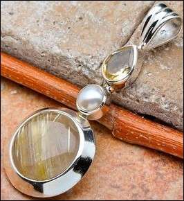 Sterling silver pendant - CITRINE, PEARL & RUTILATED QUARTZ - Dreams Collection