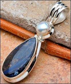Sterling silver pendant - PEARL & PIETERSITE - Dreams Collection