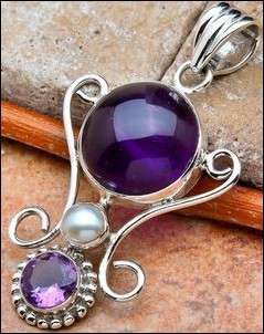 Sterling silver pendant - AMETHYST & PEARL - Dreams Collection