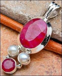 Sterling silver pendant - RUBY & PEARL - Dreams Collection
