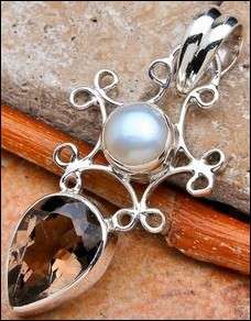Sterling silver pendant - PEARL & SMOKY QUARTZ - Dreams Collection
