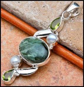 Sterling silver pendant - SERAPHANITE, PEARL & PERIDOT - Dreams Collection