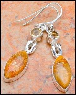 SALE ** Sterling silver earrings - FOSSIL CORAL & CITRINE - Dreams Collection