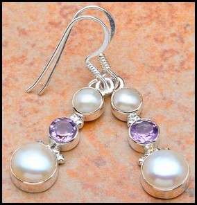 Sterling silver earrings - PEARL & AMETHYST - Dreams Collection